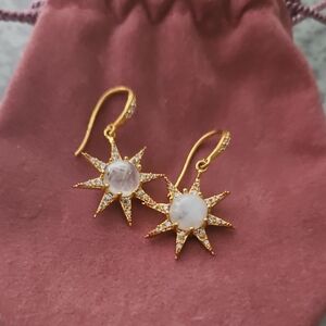 Boutique Gold Starburst Earrings with White Stones